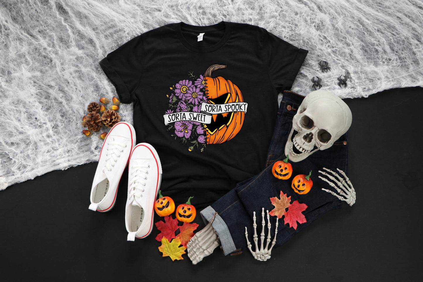 Sweet Sorta Spooky Shirt, Flower Pumpkin Shirt, Halloween PumpkinTee, Horror Shirt, Halloween Party Gift, Sarcasm Tee, Spooky Season T Shirt