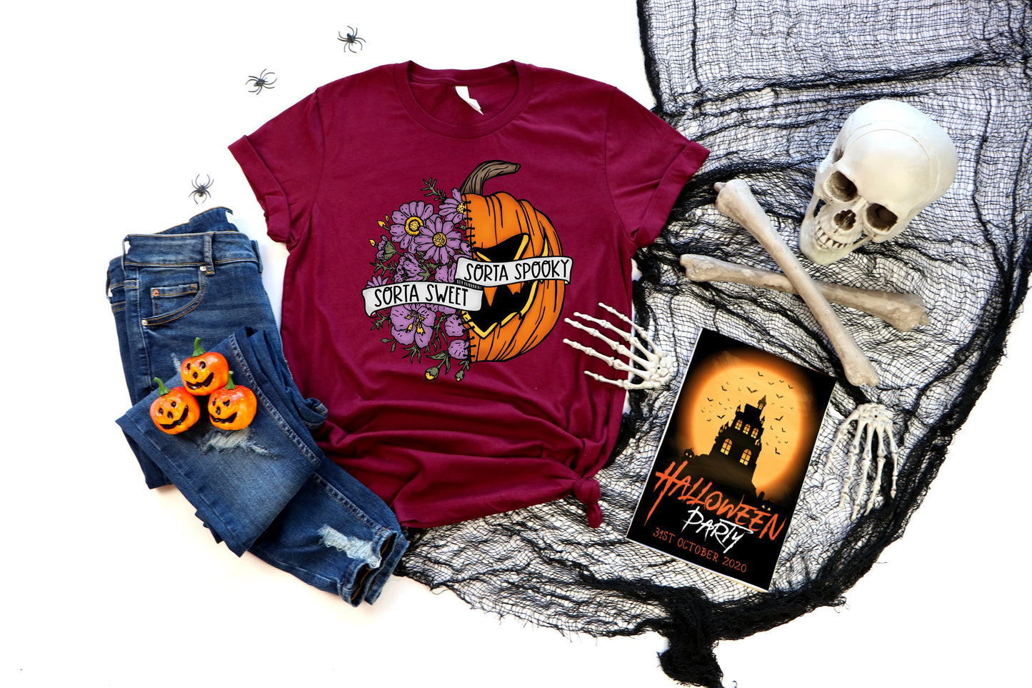 Sweet Sorta Spooky Shirt, Flower Pumpkin Shirt, Halloween PumpkinTee, Horror Shirt, Halloween Party Gift, Sarcasm Tee, Spooky Season T Shirt