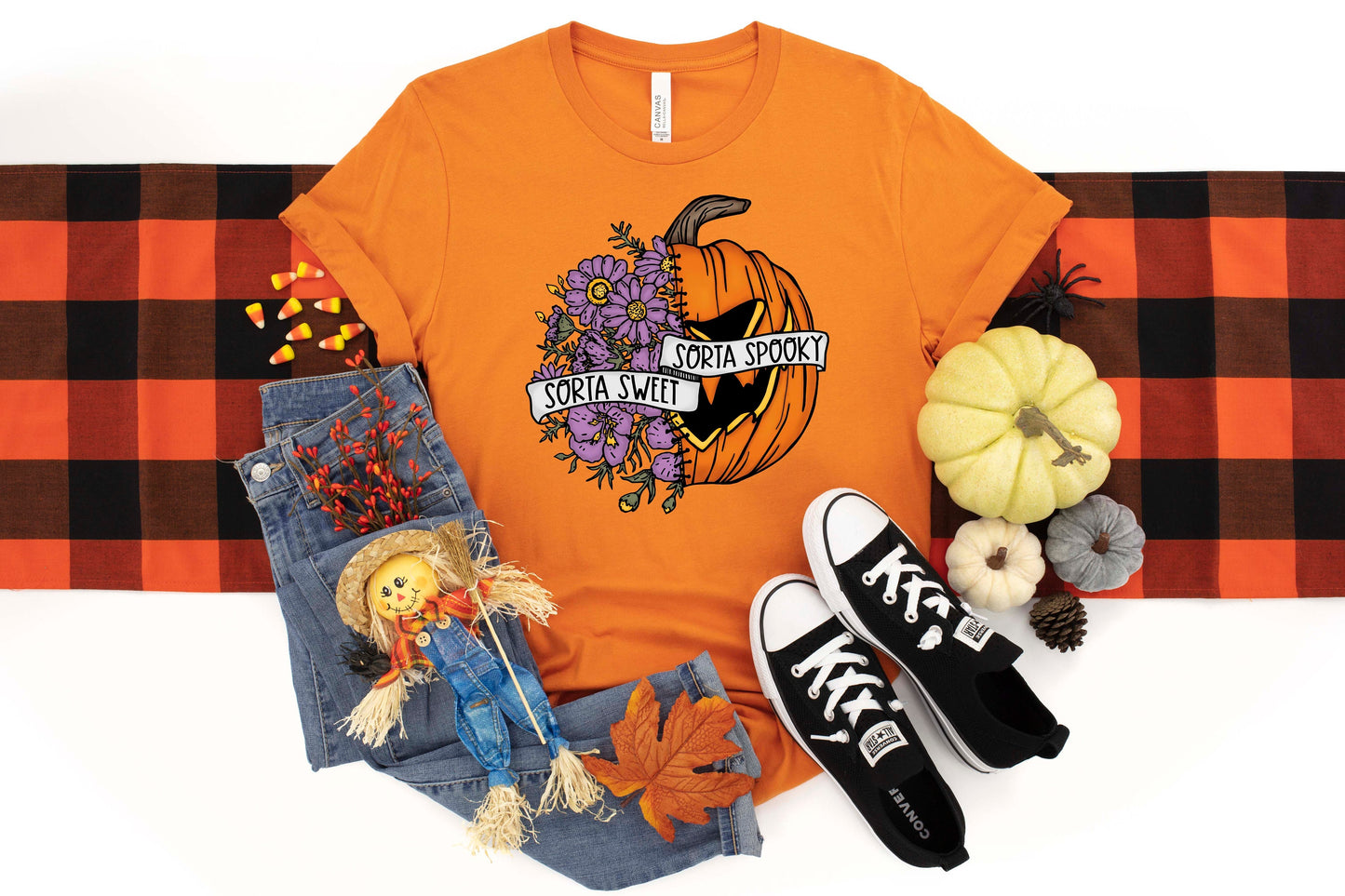 Sweet Sorta Spooky Shirt, Flower Pumpkin Shirt, Halloween PumpkinTee, Horror Shirt, Halloween Party Gift, Sarcasm Tee, Spooky Season T Shirt