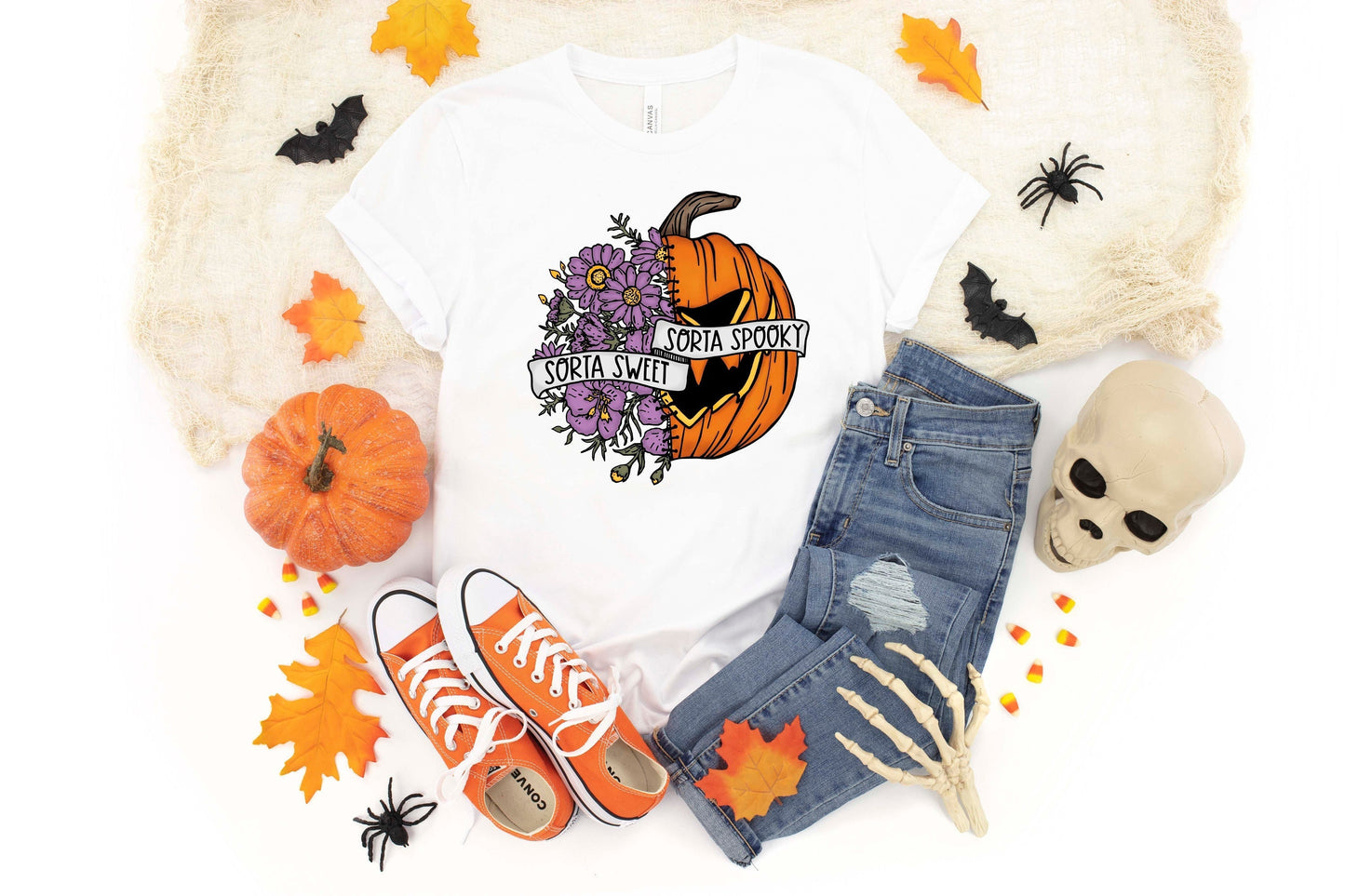 Sweet Sorta Spooky Shirt, Flower Pumpkin Shirt, Halloween PumpkinTee, Horror Shirt, Halloween Party Gift, Sarcasm Tee, Spooky Season T Shirt
