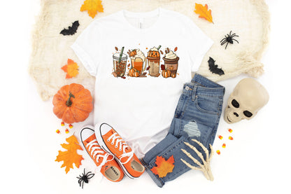 Fall Coffee Shirt, Cute Fall Shirt, Coffee Lover tee Shirt, Halloween Pumpkin Latte Drink Cup, Pumpkin Spice Shirt, Thanksgiving Shirt