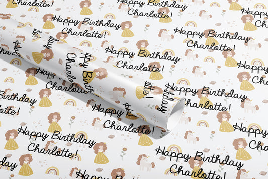 Personalised Birthday Gift Wrap, Wrapping Paper, Princesses, Your Name, Customised, Girl, Paper, Your Age, Pattern, Eco friendly, Recyclable