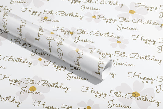 Personalised Birthday Gift Wrap, Wrapping Paper, Flowers, Your Name, Customised, Daisy's, Paper, Your Age, Pattern, Eco Friendly, Recyclable