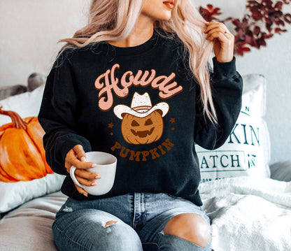 Howdy Pumpkin Halloween Shirt, Cute Women's Western Halloween Tee, Retro Halloween Sweatshirt, Cute Country Cowgirl Halloween T-Shirt