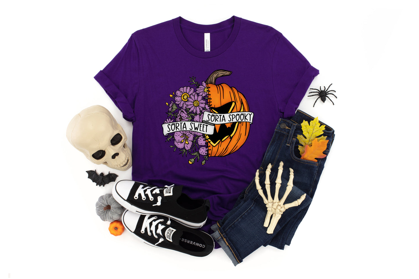Sweet Sorta Spooky Shirt, Flower Pumpkin Shirt, Halloween PumpkinTee, Horror Shirt, Halloween Party Gift, Sarcasm Tee, Spooky Season T Shirt