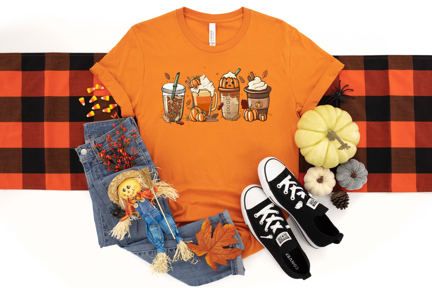 Fall Coffee Shirt, Cute Fall Shirt, Coffee Lover tee Shirt, Halloween Pumpkin Latte Drink Cup, Pumpkin Spice Shirt, Thanksgiving Shirt