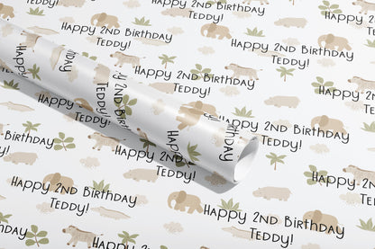 Personalised Birthday Gift Wrap, Wrapping Paper, Safari, Your Name, Customised, Animal, Paper, Your Age, Pattern, Eco friendly, Recyclable