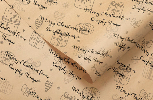 Personalised Christmas Kraft Paper, Packing Paper, Branded Packaging Premium Kraft, Your Details, Paper 90gsm, Small Business, Recyclable