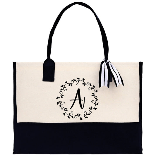 Monogram Beach Canvas Tote Bag Initial Tote Bag Letter Tote Bag Birthday Gift Personalized Tote Bag Personalized Beach Bag Monogrammed Bag