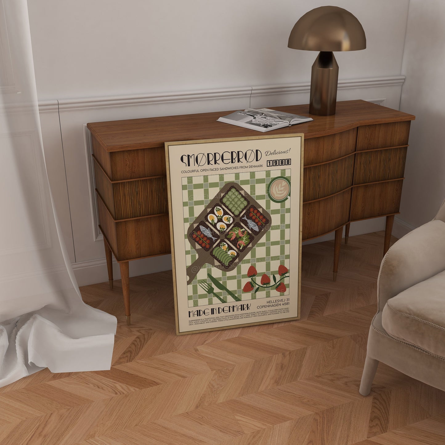 Smorrebrod Poster, Food Illustration, Retro Food Poster, Vintage Food Poster, Food Art, Mid Century Modern