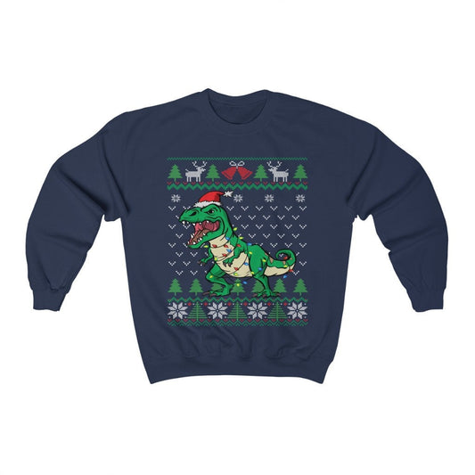 Dinosaur Christmas Sweatshirt, Ugly Christmas Party Santa T-rex Shirt, Funny Tyrannosaurus Rex Xmas Gift Heavy Blend Crewneck Sweatshirt