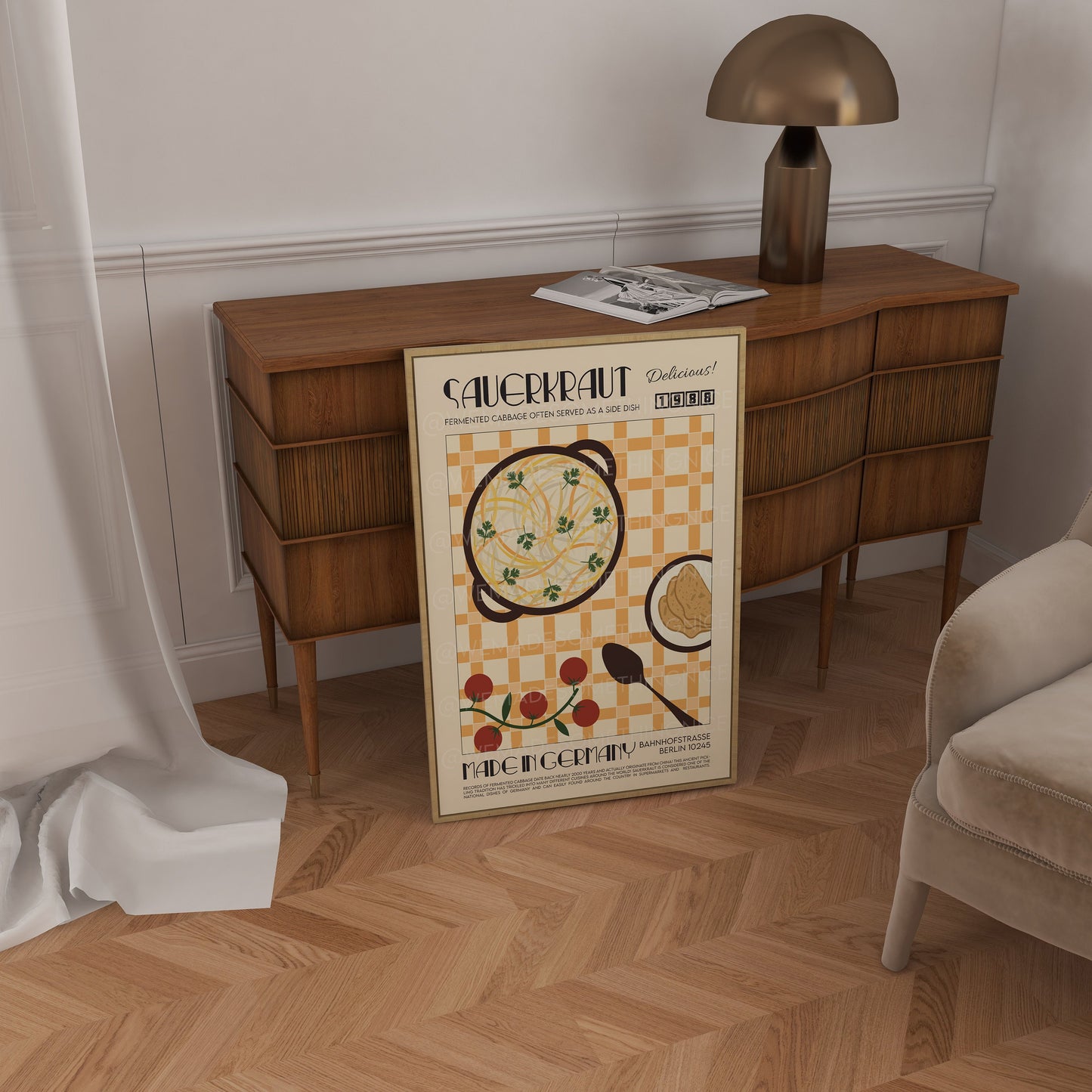 Sauerkraut Poster, Kitchen Art, Modern Kitchen Decor, Illustration, Germany, Chef Print, Bar Art, Exhibition Poster, Retro Wall Art