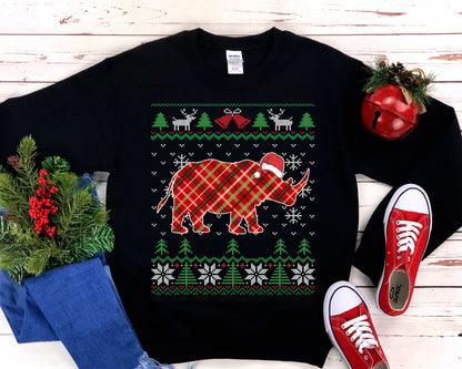 Rhino Christmas Shirt, Rhinoceros Animal Lover Gift, Ugly Christmas , Holiday Party Shirt, Xmas Unisex Crewneck Sweatshirt