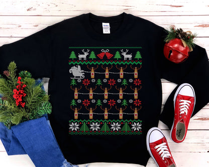 Beer Reindeer Pulling Santa Sleigh | Funny Beer Drinker Ugly Christmas Sweatshirt | Craft Beer Lover Gift | Christmas Brewing Shirt