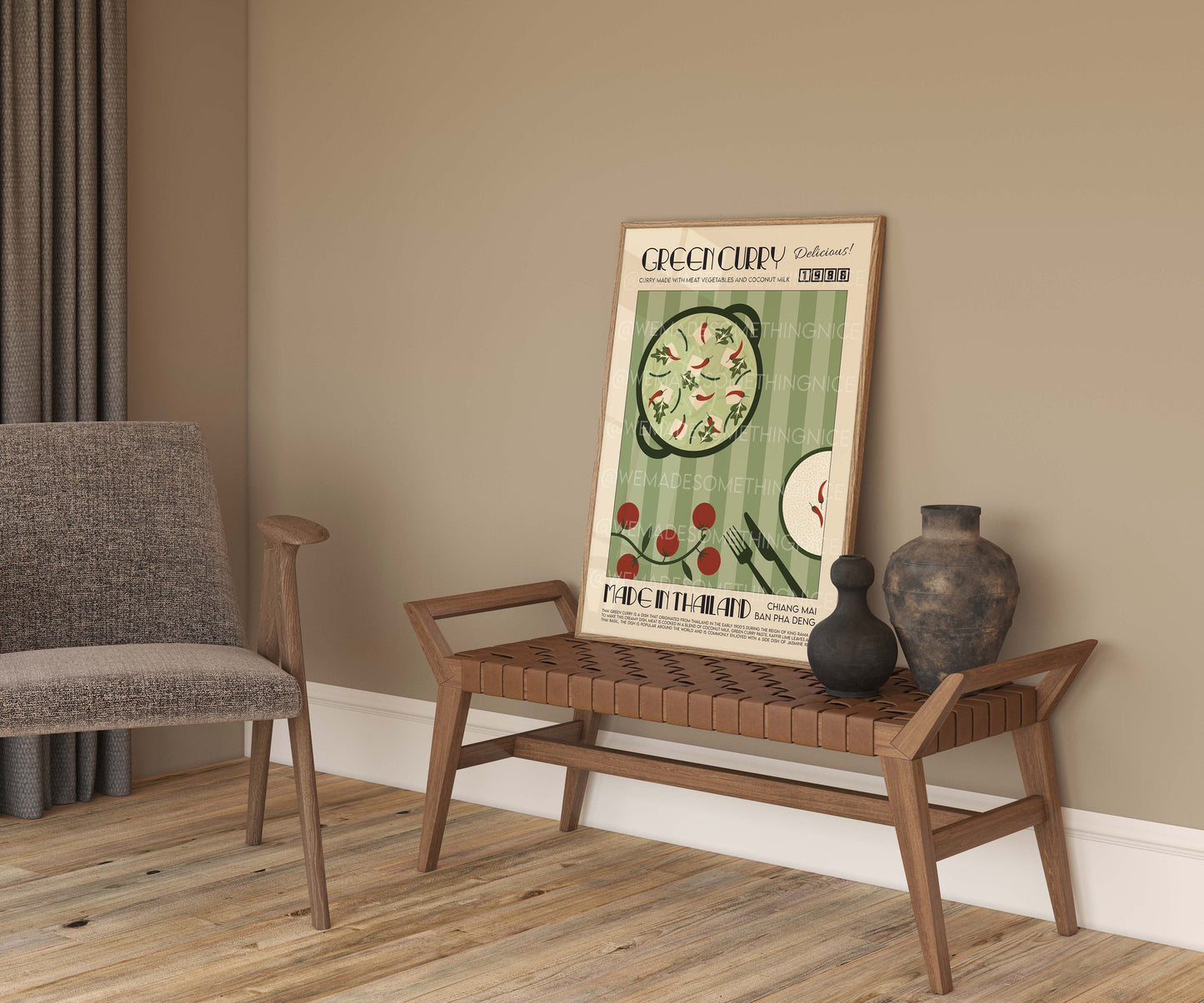 Thai Green Curry Poster, Kitchen Art, Food Print, Modern Kitchen Decor, Illustration, Thailand Art, Ramen, Asia Art, Exhibition Poster