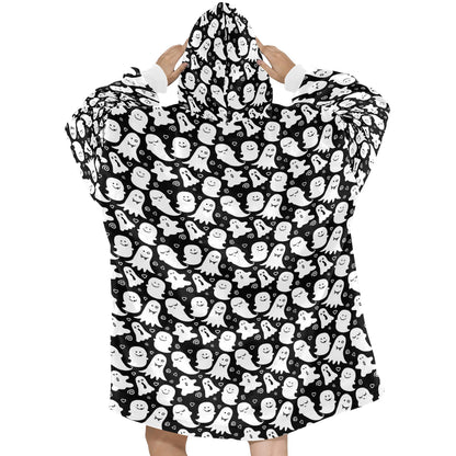Ghosts Spooky Halloween Theme Blanket Hooded Jumper Hoodie Winter Oversized Kids Adults