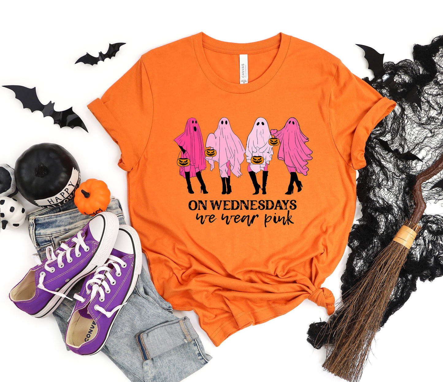 On Wednesday We Wear Pink Ghost Sweatshirt, Mean Girls Ghost Shirt, Pink Ghost Shirt, Mean Girls Halloween, Halloween Sweatshirt