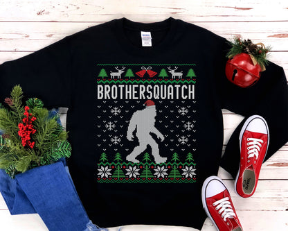 Matching Family Ugly Christmas For Brother Santa Hat Sasquatch Shirt Xmas Bigfoot Sweatshirt Unisex Heavy Blend Crewnec