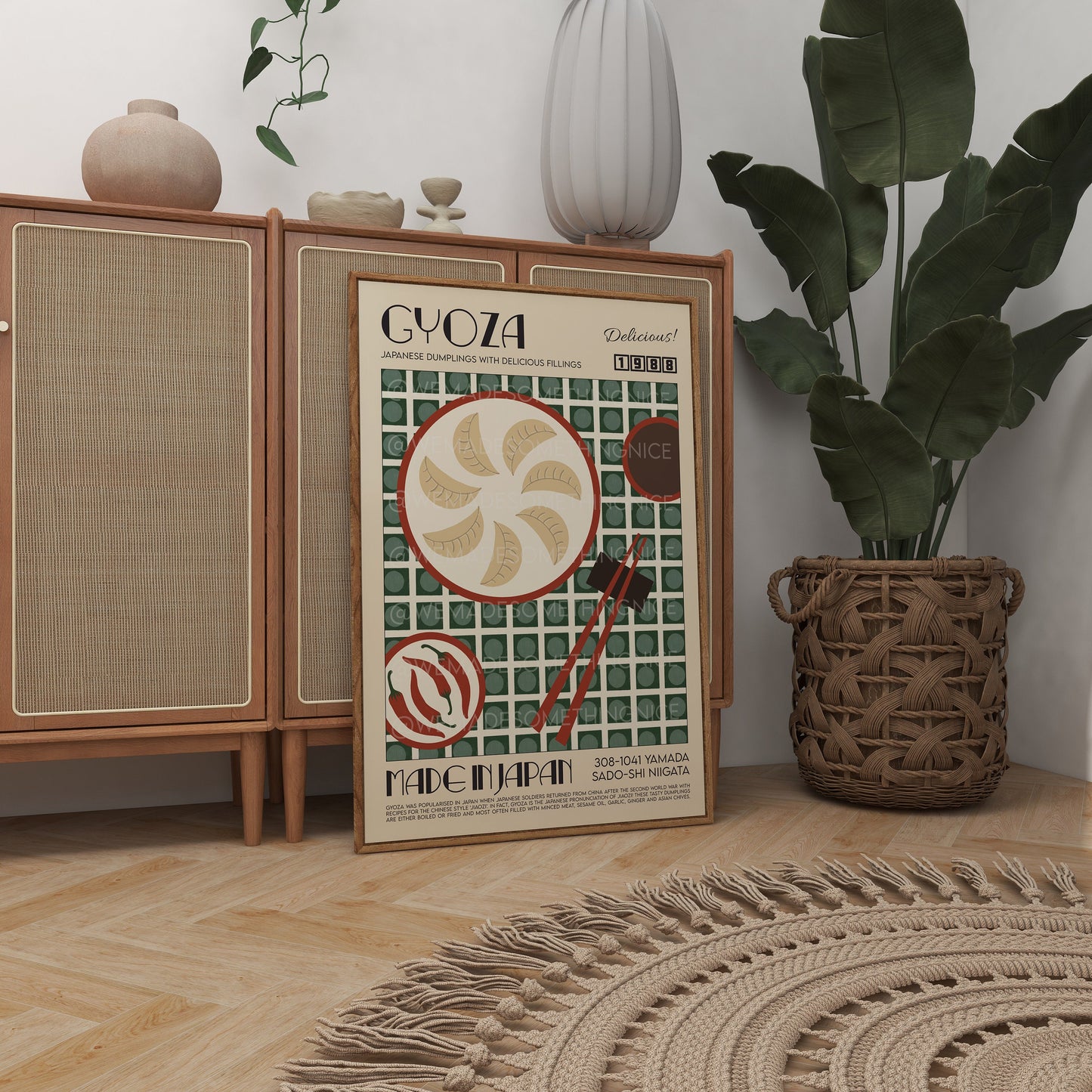 Gyoza Print, Kitchen Art, Kitchen Poster, Kitchen Print, Food Print, Japanese Art, Dumplings, Exhibition Poster, Retro Wall Art