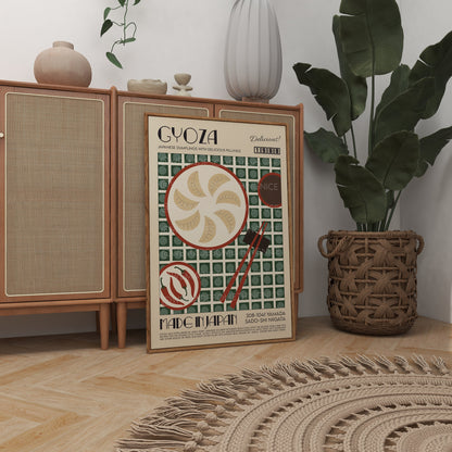 Gyoza Print, Kitchen Art, Kitchen Poster, Kitchen Print, Food Print, Japanese Art, Dumplings, Exhibition Poster, Retro Wall Art