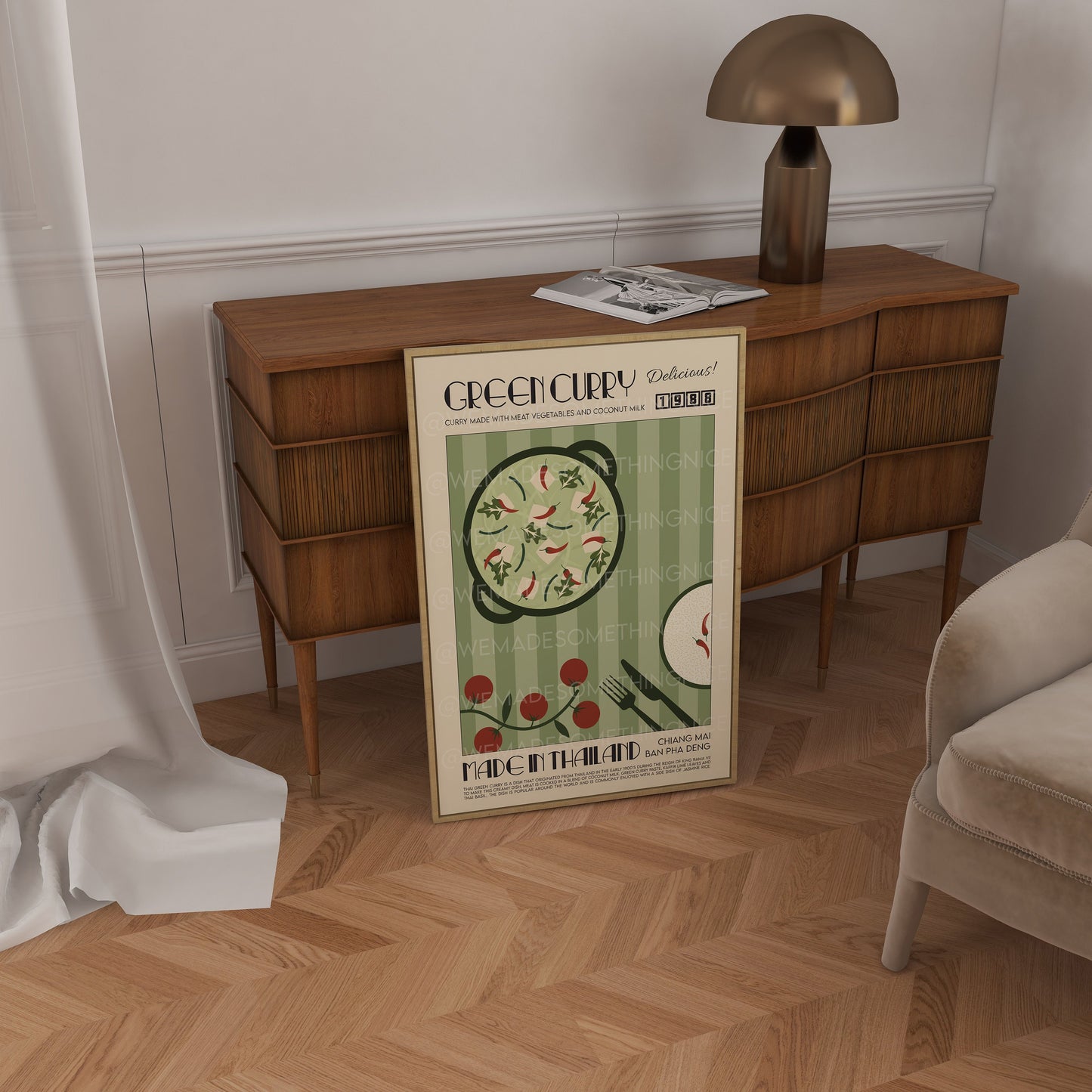 Thai Green Curry Poster, Kitchen Art, Food Print, Modern Kitchen Decor, Illustration, Thailand Art, Ramen, Asia Art, Exhibition Poster