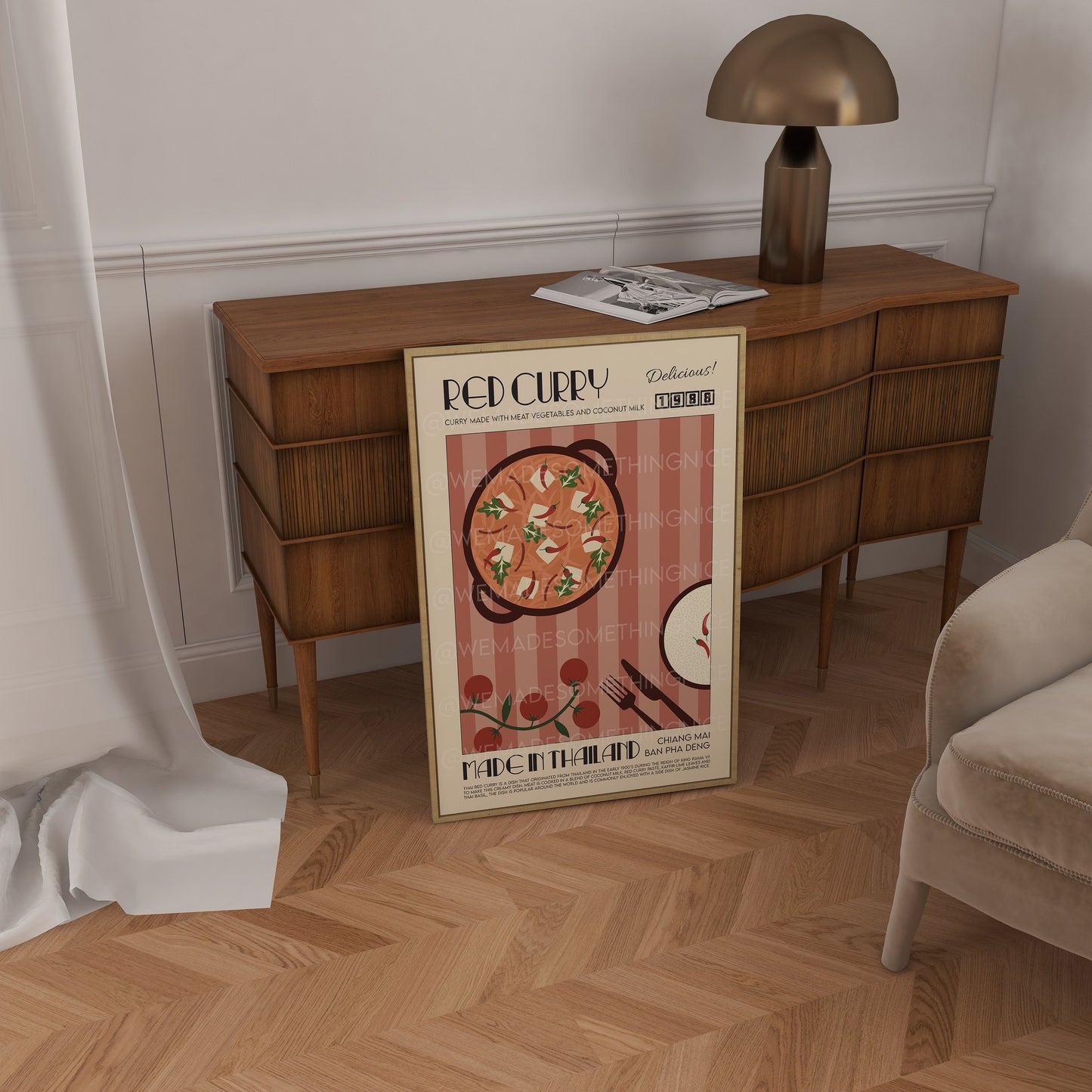 Thai Red Curry Poster, Kitchen Art, Kitchen Poster, Food Print, Food Art, Asian Wall Art, Thailand Art, Retro Wall Art