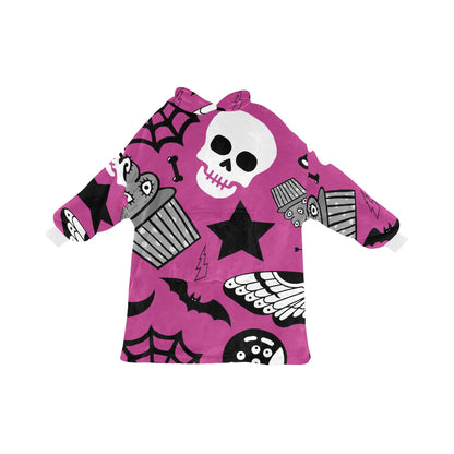 Pink Spooky Halloween Theme Blanket Hooded Jumper Hoodie Winter Oversized Kids Adults
