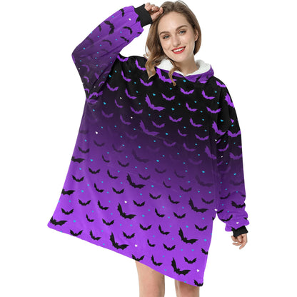 Purple Ombre Bat Spooky Halloween Theme Blanket Hooded Jumper Hoodie Winter Oversized Kids Adults