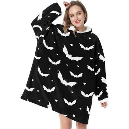 Black Bats Spooky Halloween Theme Blanket Hooded Jumper Hoodie Winter Oversized Kids Adults