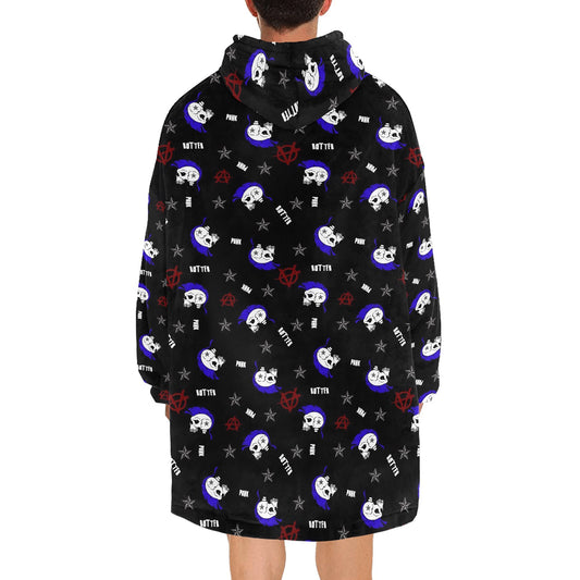 Punk Rotter Mohican Skull Cosy Blanket Hooded Jumper Hoodie Winter Oversized Kids Adults