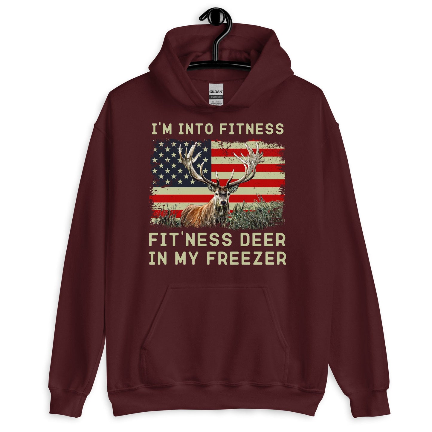 Hunter hoodie, Im into fitness fitness deer in my freezer Hoodie, deer hunting hoodie, American hunter, gift for hunter, American flag deer