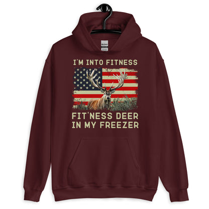 Hunter hoodie, Im into fitness fitness deer in my freezer Hoodie, deer hunting hoodie, American hunter, gift for hunter, American flag deer