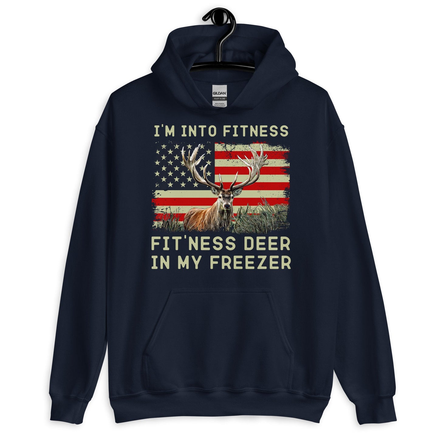 Hunter hoodie, Im into fitness fitness deer in my freezer Hoodie, deer hunting hoodie, American hunter, gift for hunter, American flag deer