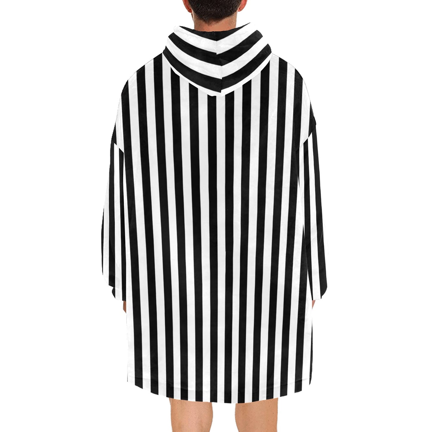 Black & White Striped Spooky Halloween Theme Blanket Hooded Jumper Hoodie Winter Oversized Kids Adults