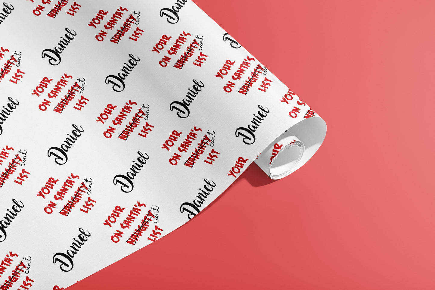 Personalised Christmas Wrapping Paper, Your name, Gift Wrap, Customised, Festive, Naughty List, Paper, Recyclable, Eco Friendly, Swearing