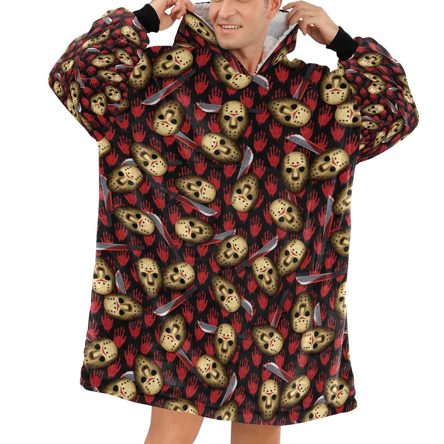 Horror Movies Jason Cosy Blanket Hooded Jumper Hoodie Winter Oversized Kids Adults