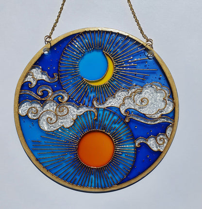Stained glass Sun and moon Suncatcher for windows hangings