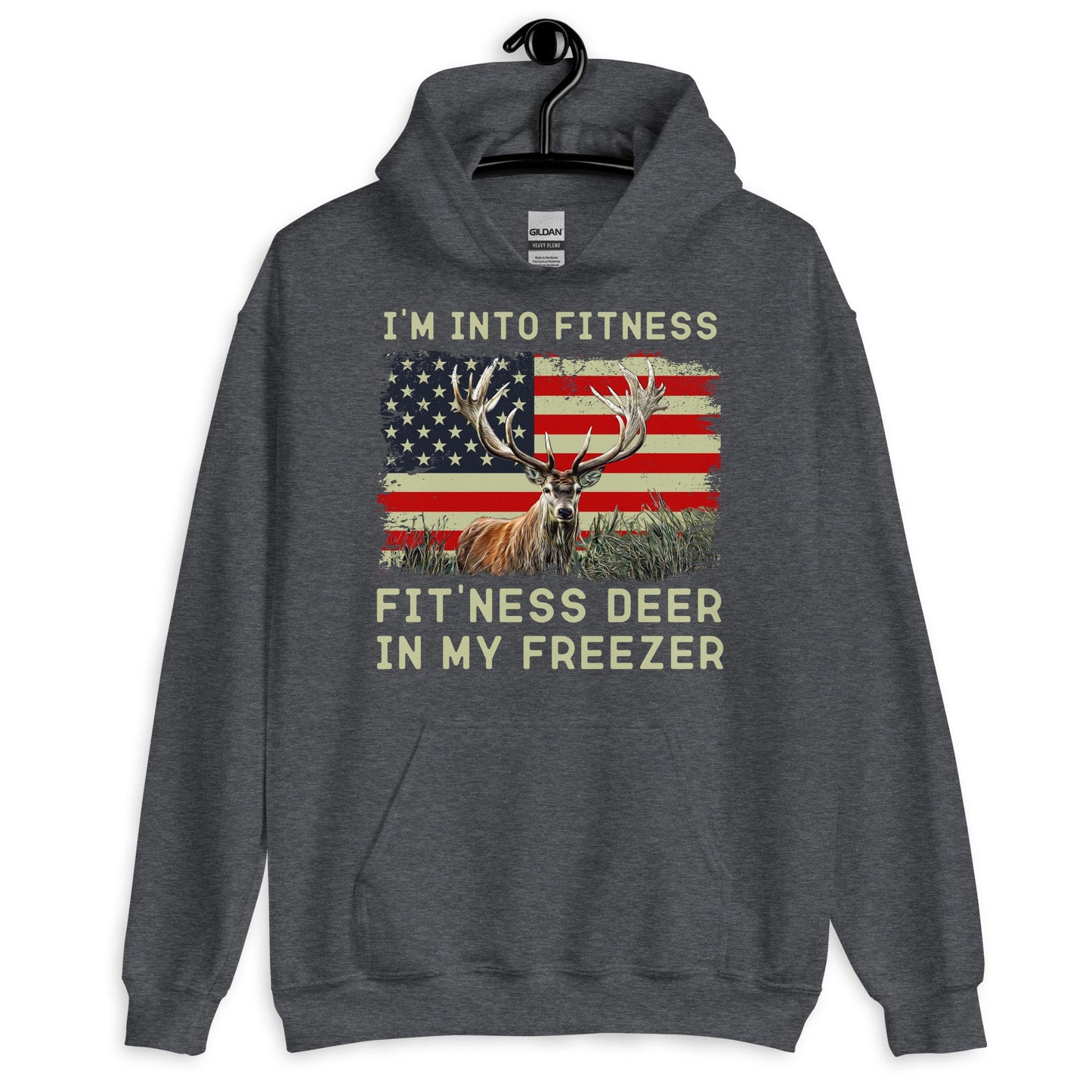 Hunter hoodie, Im into fitness fitness deer in my freezer Hoodie, deer hunting hoodie, American hunter, gift for hunter, American flag deer