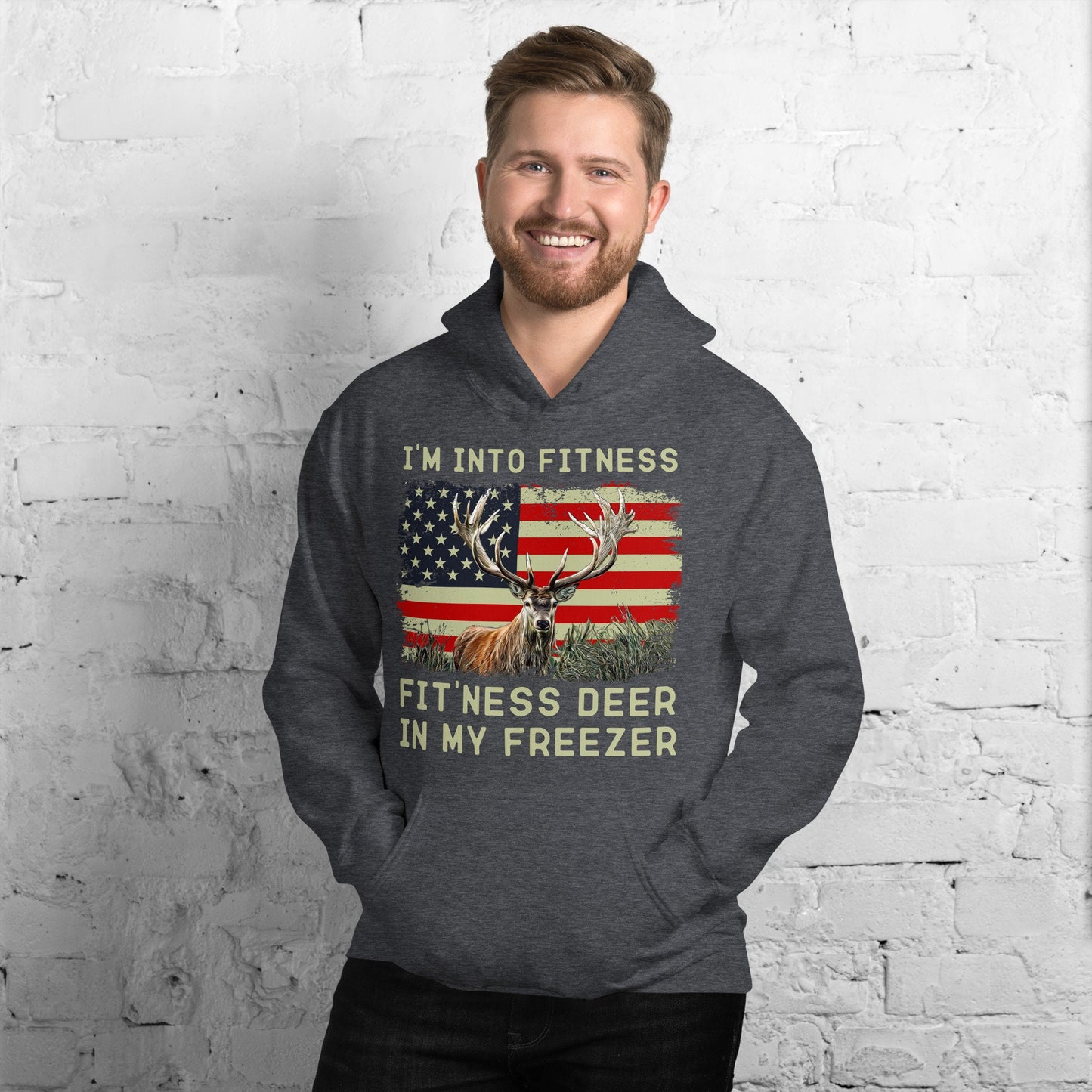 Hunter hoodie, Im into fitness fitness deer in my freezer Hoodie, deer hunting hoodie, American hunter, gift for hunter, American flag deer