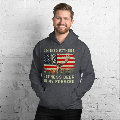 Hunter hoodie, Im into fitness fitness deer in my freezer Hoodie, deer hunting hoodie, American hunter, gift for hunter, American flag deer