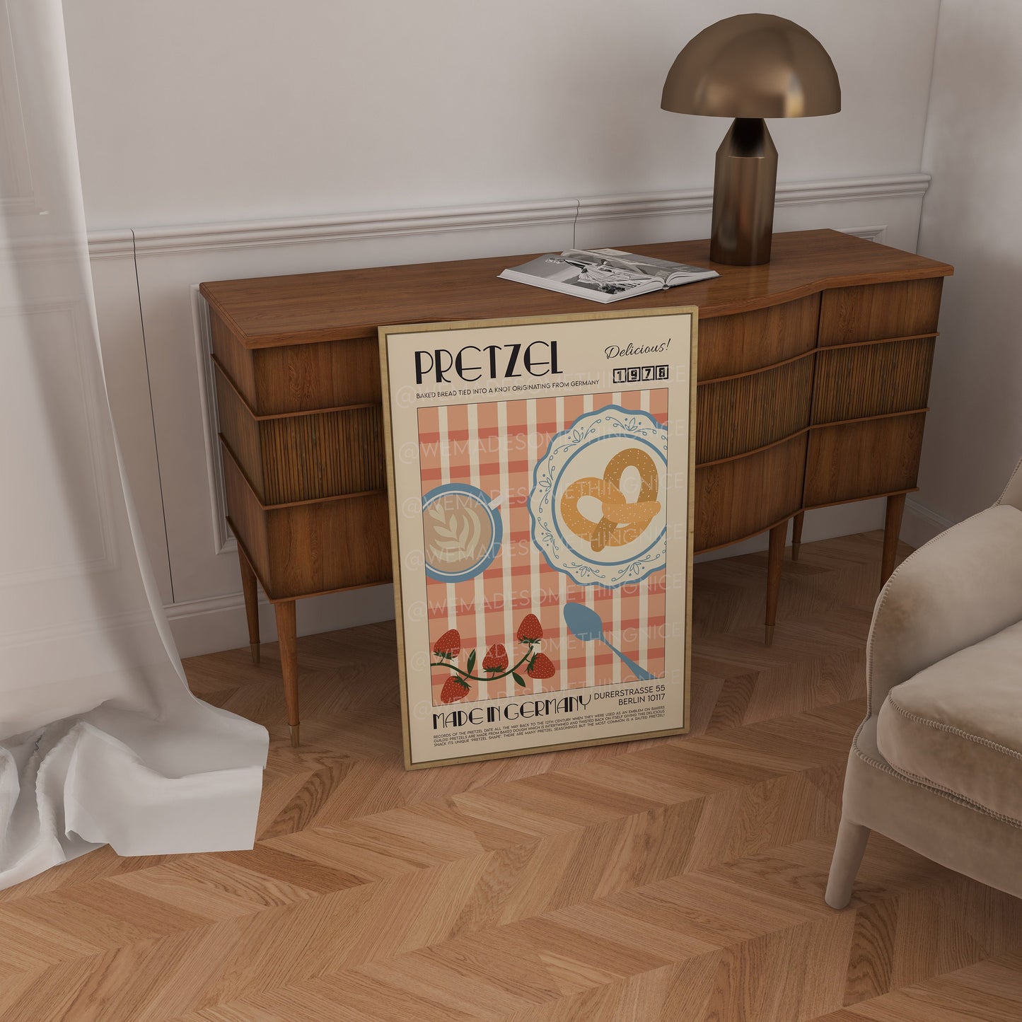 Pretzel Poster, Kitchen Art, Kitchen Print, Kitchen Poster, Food Print, Modern Kitchen Decor, Retro Poster