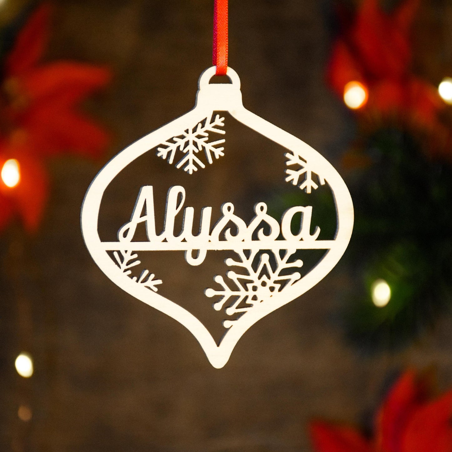 Personalized Christmas Wood Ornament | USA Made | Custom name Ornament | Laser Cut Gift Tag | Laser Cut Name Bauble