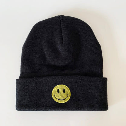 Smiley Face Circle Embroidered Beanie Smile Beanie Winter Beanie