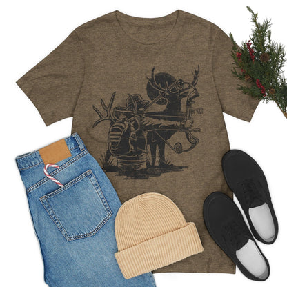 Deer Bow Hunting Shirt | Bow Hunter T-shirt | Outdoor Antler Short Sleeve | Camping Scene Cotton Jersey | Wild Life Tee | Wilderness Gifts