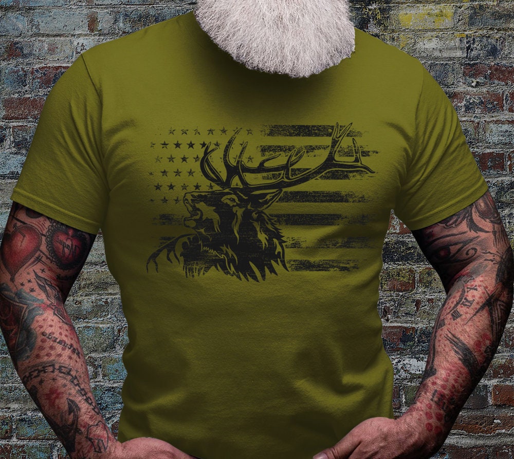 US Elk Deer Shirt | Deer Hunting T-shirt | Wild Hunter Short Sleeve | Wilderness Cotton Jersey | USA Outdoor Lover Gift Ideaa | Camping Tee