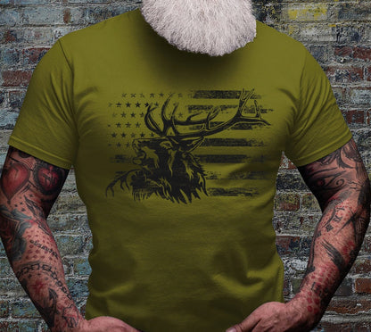 US Elk Deer Shirt | Deer Hunting T-shirt | Wild Hunter Short Sleeve | Wilderness Cotton Jersey | USA Outdoor Lover Gift Ideaa | Camping Tee