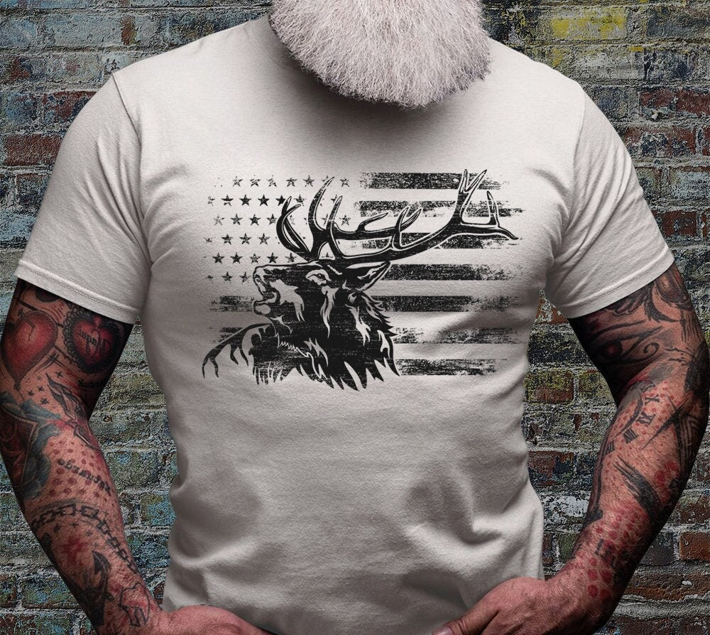 US Elk Deer Shirt | Deer Hunting T-shirt | Wild Hunter Short Sleeve | Wilderness Cotton Jersey | USA Outdoor Lover Gift Ideaa | Camping Tee