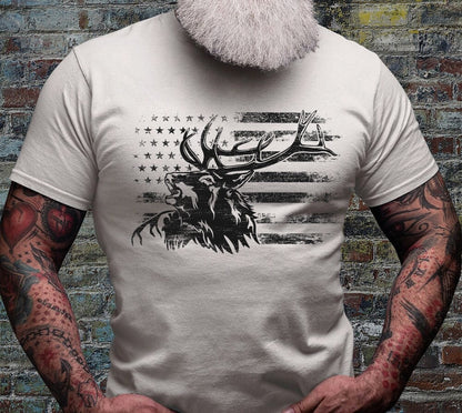 US Elk Deer Shirt | Deer Hunting T-shirt | Wild Hunter Short Sleeve | Wilderness Cotton Jersey | USA Outdoor Lover Gift Ideaa | Camping Tee