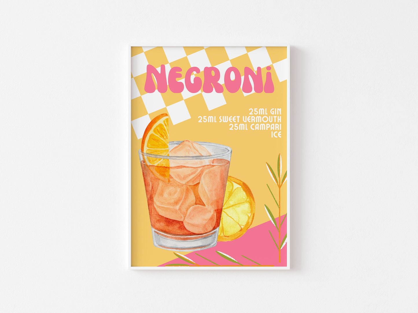Negroni Retro Cocktail Print - Kitchen Poster, Gin Cocktail Poster, Funky Bar Print, Trendy Alcohol Recipe Art, Colourful Groovy, Orange