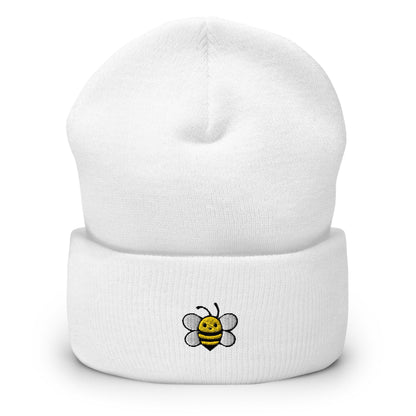Cute Bee Embroidered Beanie, Handmade Cuffed Knit Unisex Slouchy Adult Winter Hat Cap Gift